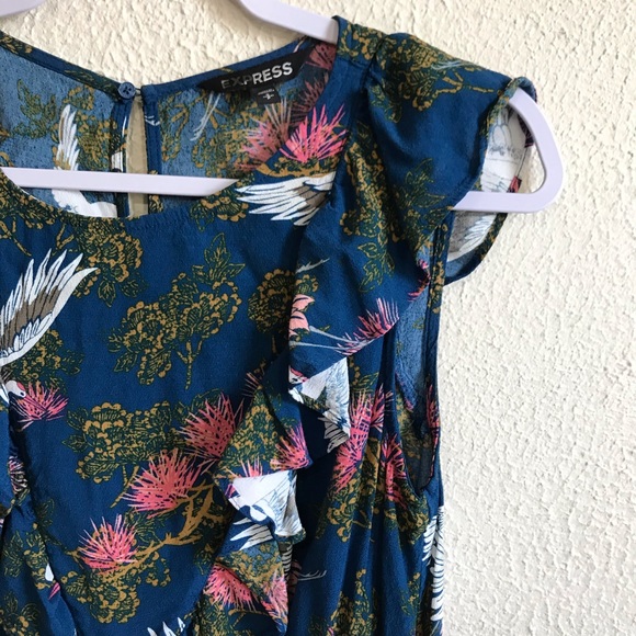 Express Crane Floral Teal Ruffle Playsuit Romper S - Picture 4 of 8